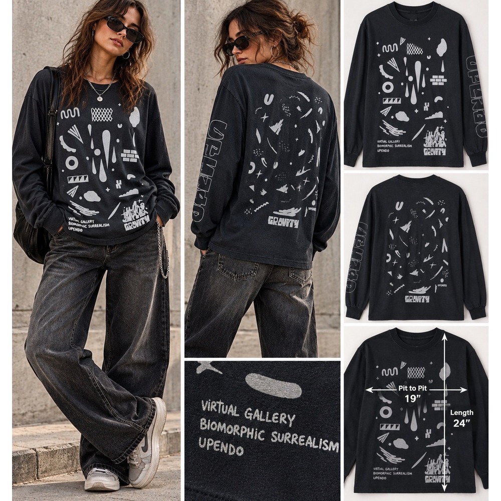 UPENDO Unisex Biomorphic Surrealism Graphic Shirt Art Indie Streetwear Black